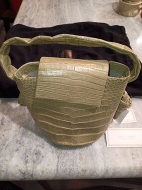 Nancy Gonzalez Khaki Green Crocodile Women's Bucket Bag New $2350